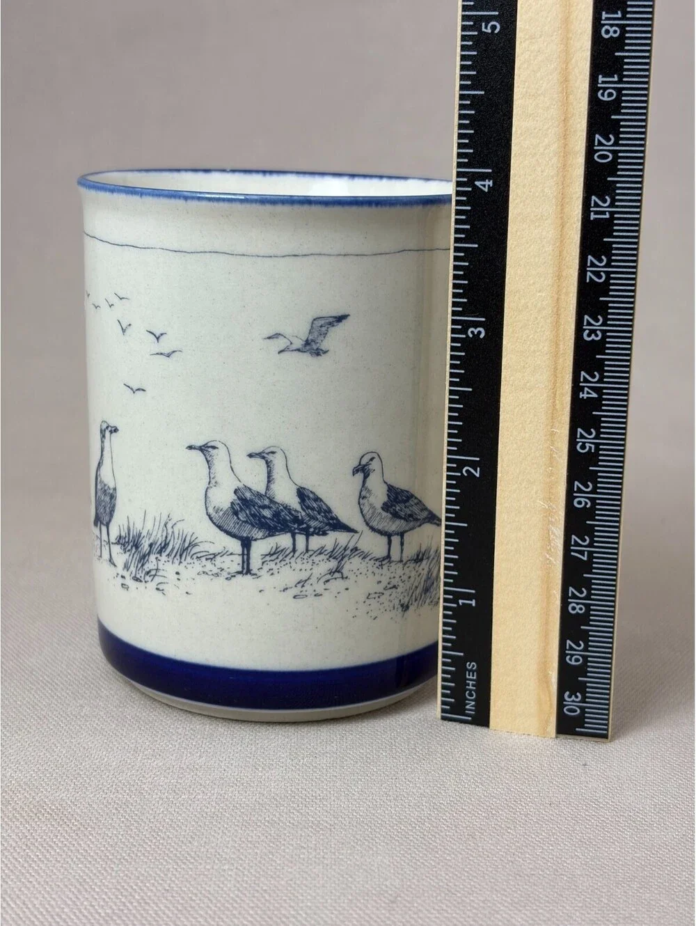 Vintage Seagulls Coffee Mug Nautical Coastal Shore Birds Ceramic Tea Cup Blue